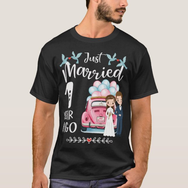 1st Anniversary - Just Married 1 Year Ago T-Shirt (Front)
