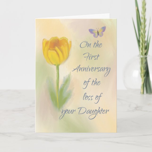 1st Anniversary Loss of Daughter Watercolor Flower Card (Front)
