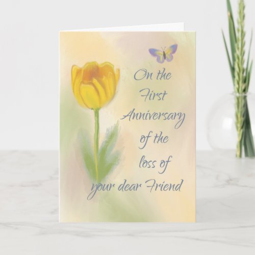 1st Anniversary Loss of Friend Watercolor Flower Card