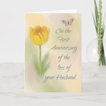 1st Anniversary Loss Of Husband Watercolor Flower Card by sandrarosecreations at Zazzle