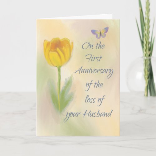 1st Anniversary Loss of Husband Watercolor Flower Card