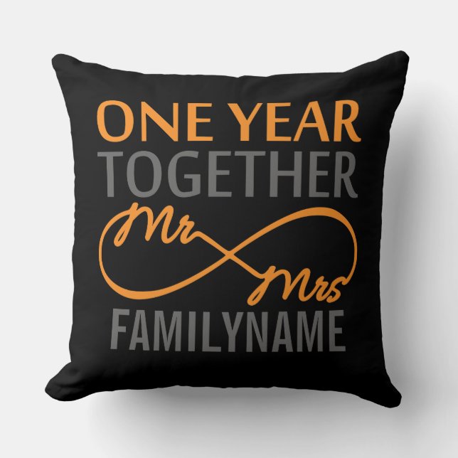 1st Anniversary Mr. & Mrs Infinity Personalized Throw Pillow (Front)