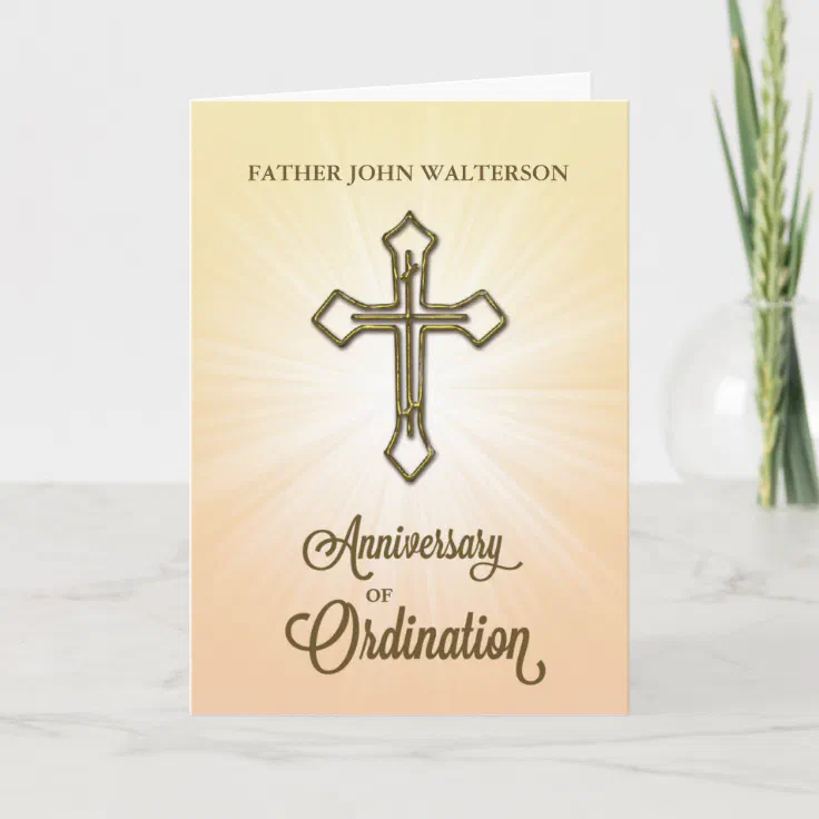 1st Anniversary of Ordination, Gold Cross on Starb Card | Zazzle