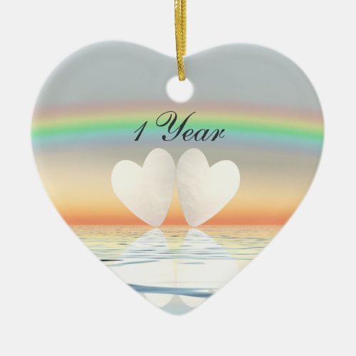 1st Anniversary Paper Hearts Ceramic Ornament