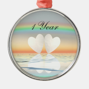 1st Anniversary Paper Hearts Metal Ornament