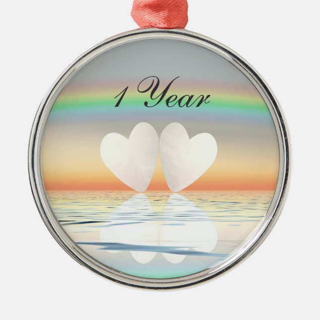 1st Anniversary Paper Hearts Metal Ornament (Front)