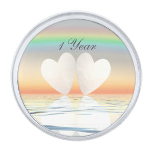 1st Anniversary Paper Hearts Silver Finish Lapel Pin