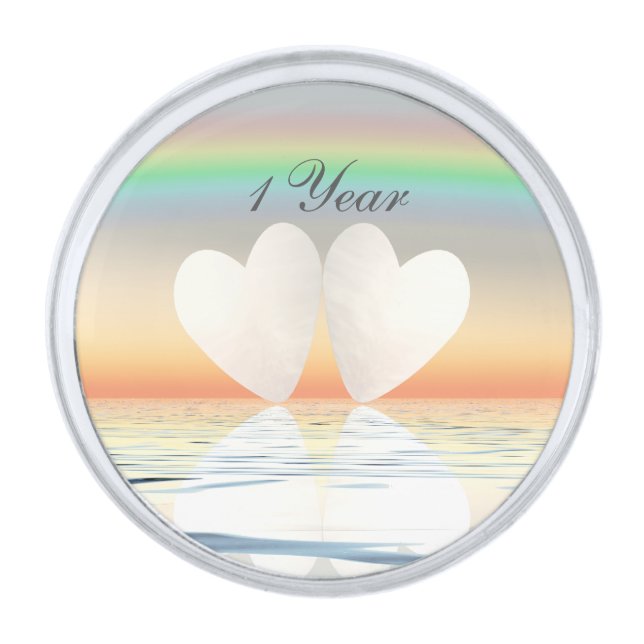 1st Anniversary Paper Hearts Silver Finish Lapel Pin (Front)