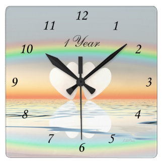 1st Anniversary Paper Hearts Square Wall Clock