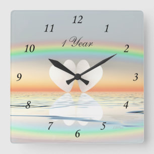 1st Anniversary Paper Hearts Square Wall Clock