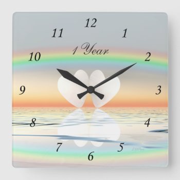 1st Anniversary Paper Hearts Square Wall Clock by Peerdrops at Zazzle