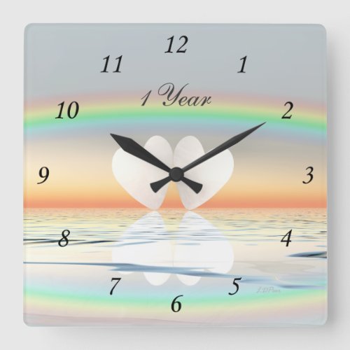 1st Anniversary Paper Hearts Square Wall Clock