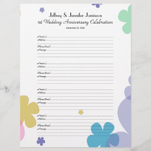 1st Anniversary Party Guest Book Sign_In Page