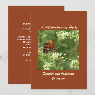1st Anniversary Party, Names, Orange Butterfly Invitation