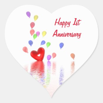 1st Anniversary Red Heart And Balloons Heart Sticker by Peerdrops at Zazzle