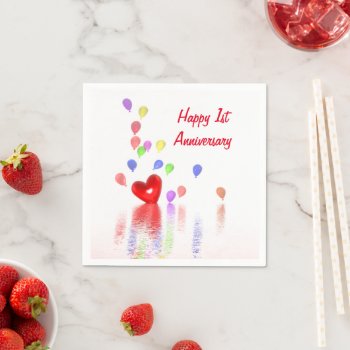 1st Anniversary Red Heart And Balloons Napkins by Peerdrops at Zazzle