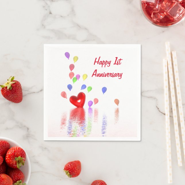 1st Anniversary Red Heart and Balloons Napkins (Insitu)