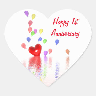 1st Anniversary Red Heart and Balloons Sticker