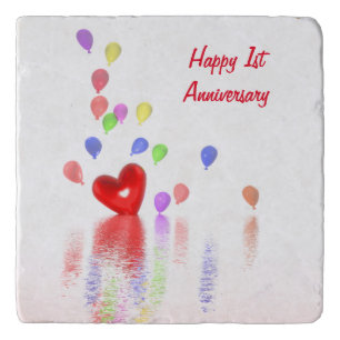 1st Anniversary Red Heart and Balloons Trivet