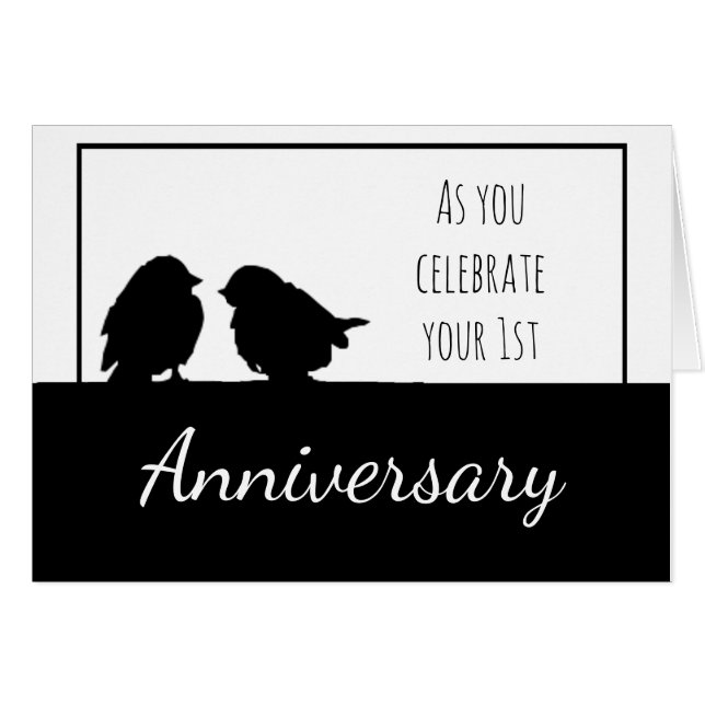 1st Anniversary Romantic Cute Birds Couple Cards (Front Horizontal)