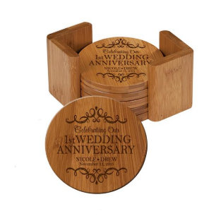 1st Anniversary Square 6pc Bamboo Coasters