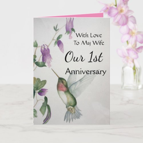 1st Anniversary To My Wife Sweet Hummingbird Card