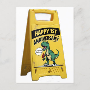 1st anniversary trex red roses yellow plastic sign postcard