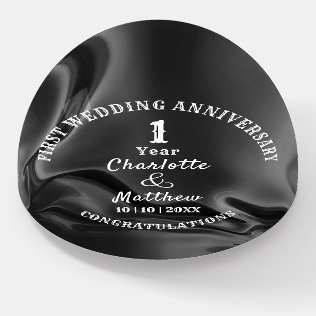 1st Anniversary Wedding Gift Personalized Paperweight (Angled)