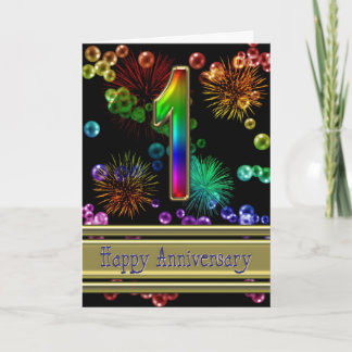 1st anniversary with fireworks and bubbles card