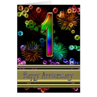 1st anniversary with fireworks and bubbles card