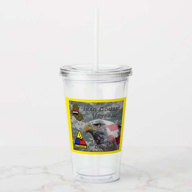 1st Armor Div Iraq Combat Veteran Acrylic Tumbler (Front)
