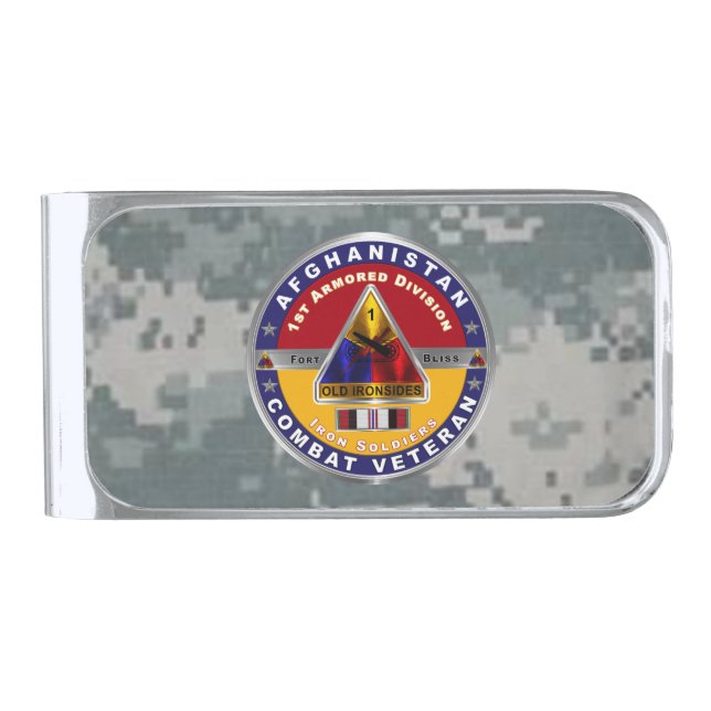 1st Armored Division Afghanistan Veteran Silver Finish Money Clip (Front)