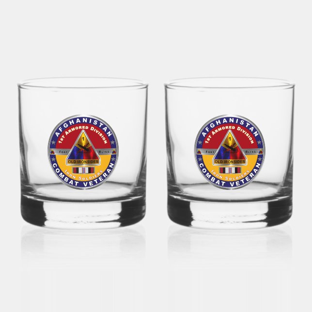 1st Armored Division Afghanistan Veteran Whiskey Glass (Front)