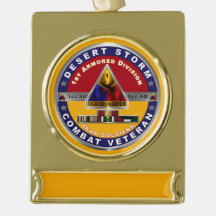 1st Armored Division Desert Storm Veteran  Gold Plated Banner Ornament