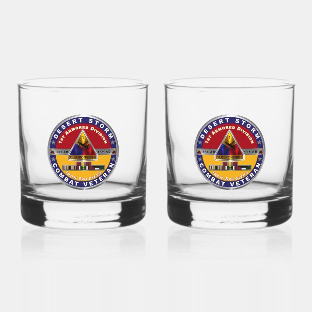 1st Armored Division Desert Storm Veteran Whiskey Glass (Front)