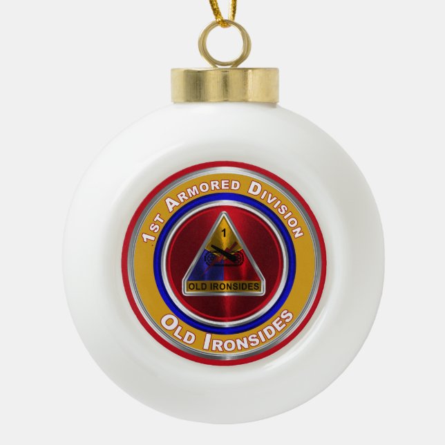 1st Armored Division Keepsake Christmas  Ceramic Ball Christmas Ornament (Front)
