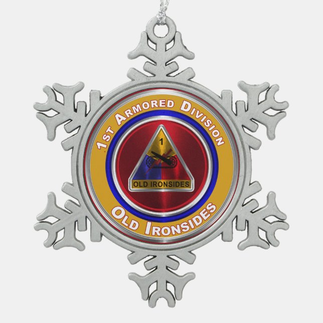 1st Armored Division Keepsake Christmas  Snowflake Pewter Christmas Ornament (Front)