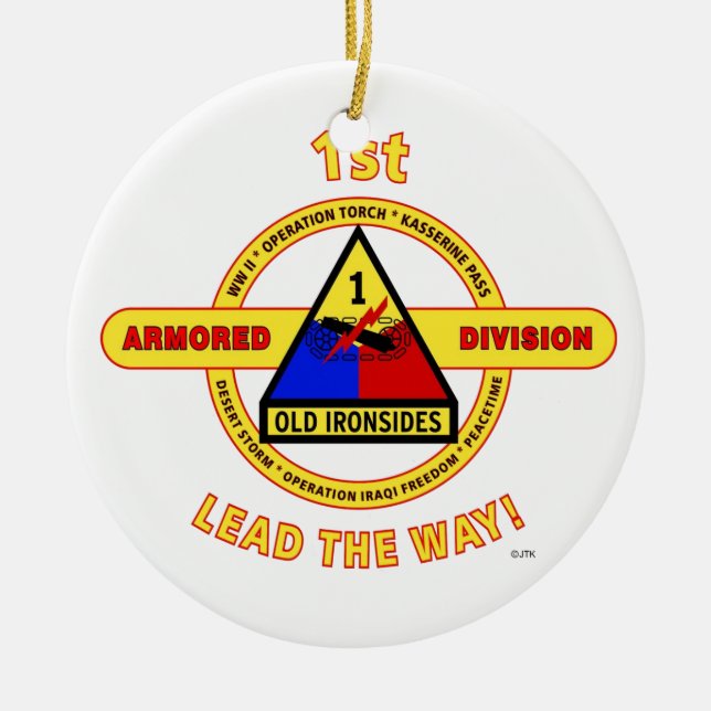 1ST ARMORED DIVISION "OLD IRONSIDES" CERAMIC ORNAMENT (Front)
