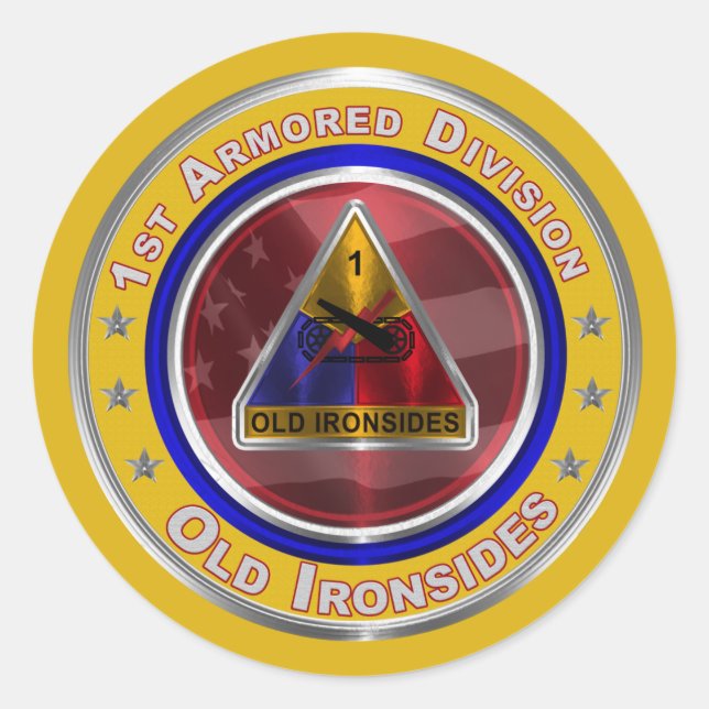 1st Armored Division “Old Ironsides” Classic Round Sticker (Front)