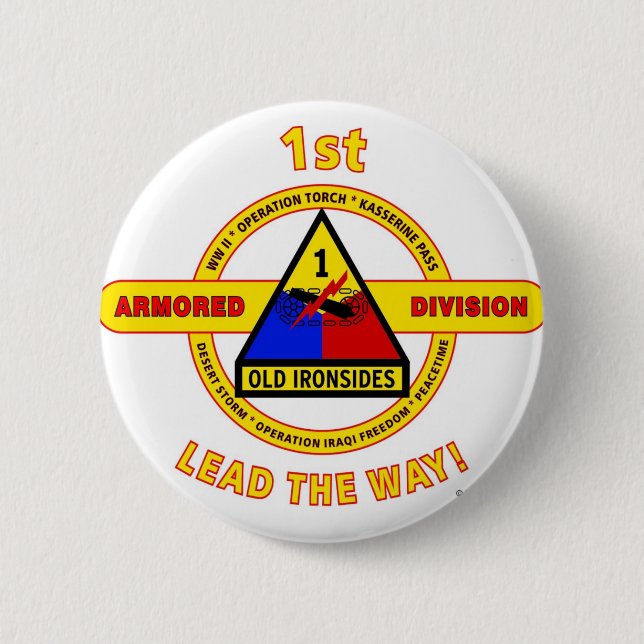 1ST ARMORED DIVISION "OLD IRONSIDES" PINBACK BUTTON (Front)