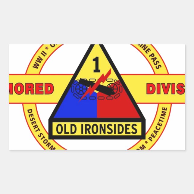 1ST ARMORED DIVISION "OLD IRONSIDES" RECTANGULAR STICKER (Front)