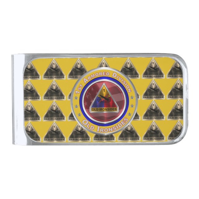1st Armored Division “Old Ironsides” Silver Finish Money Clip (Front)