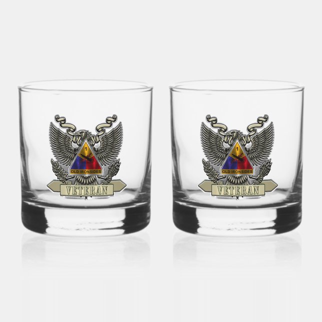 1st Armored Division Veteran Whiskey Glass (Front)
