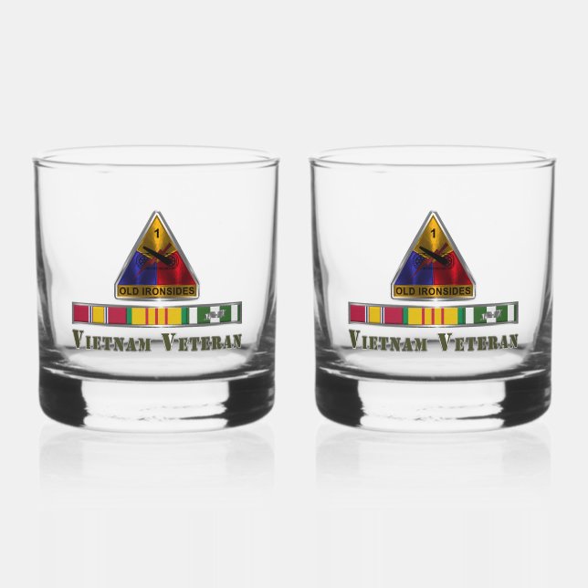1st Armored Division Vietnam Veteran Whiskey Glass (Front)