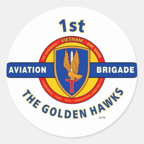 1ST AVIATION BRIGADE VIETNAM GOLDEN HAWKS CLASSIC ROUND STICKER