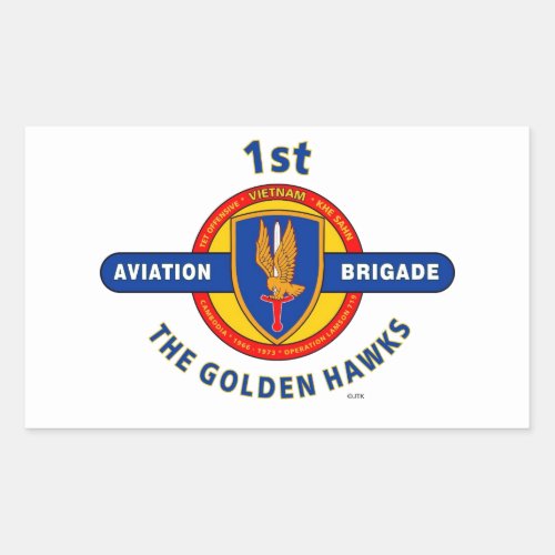 1ST AVIATION BRIGADE VIETNAM GOLDEN HAWKS RECTANGULAR STICKER