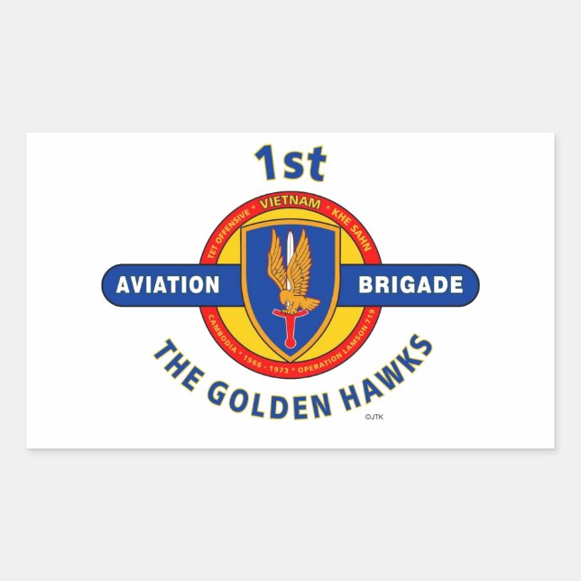 1ST AVIATION BRIGADE VIETNAM "GOLDEN HAWKS" RECTANGULAR STICKER (Front)