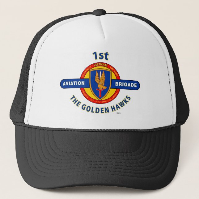 1ST AVIATION BRIGADE VIETNAM "GOLDEN HAWKS" TRUCKER HAT (Front)