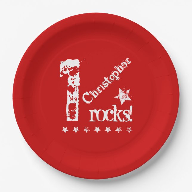 1st BABY Birthday Diagonal Design Grunge Stars Z01 Paper Plates (Front)