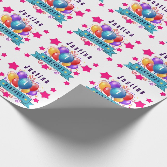 1st BABY Birthday Festive Colorful Balloons V10IZ5 Wrapping Paper (Corner)